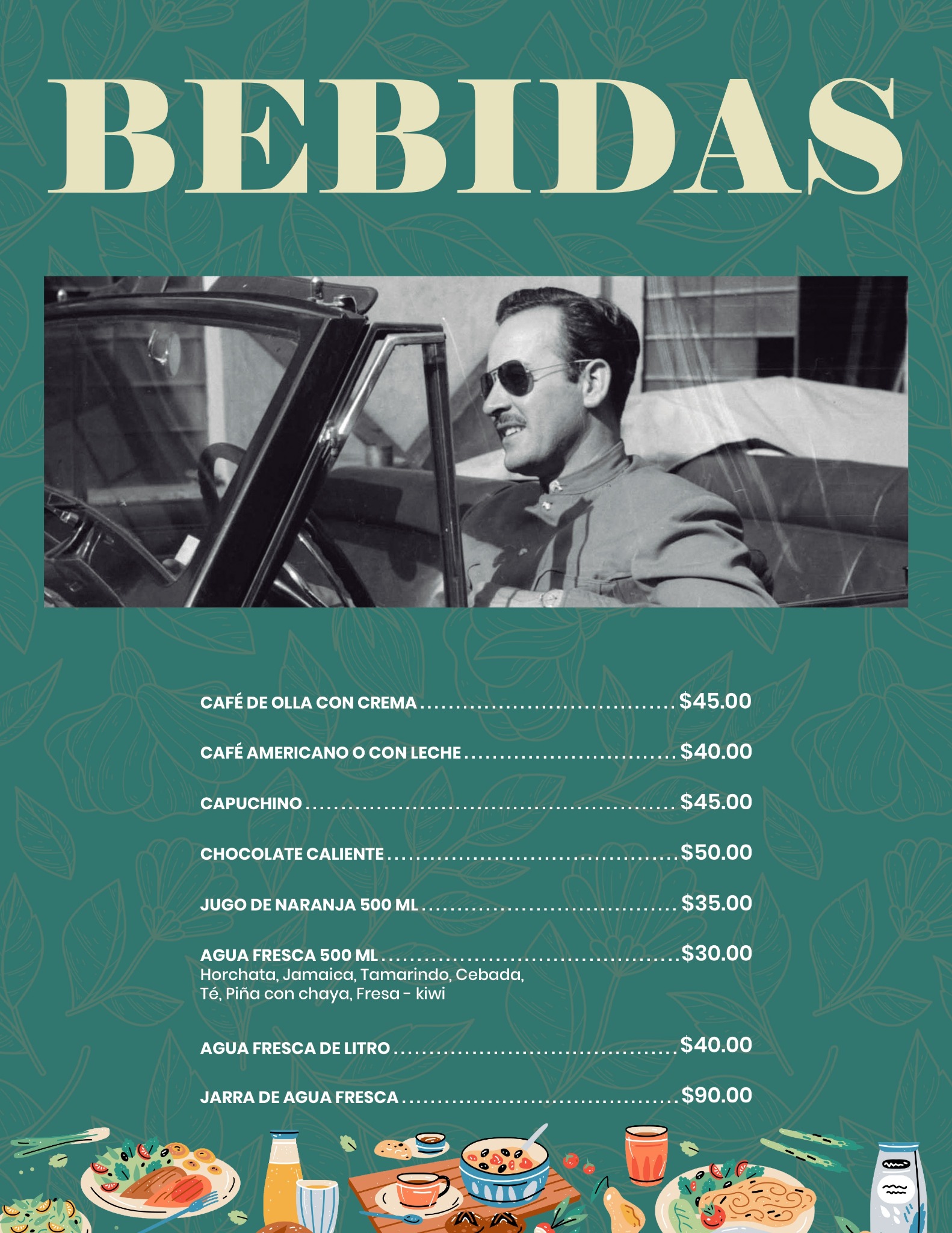 Página del menú con bebidas